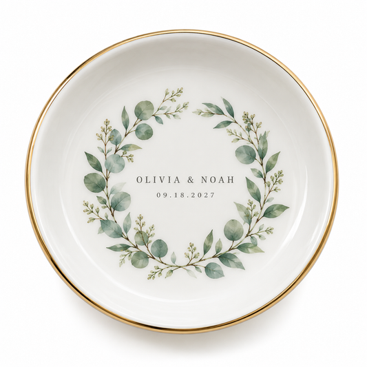 Sage Wreath personalized ceramic jewelry dish - hero