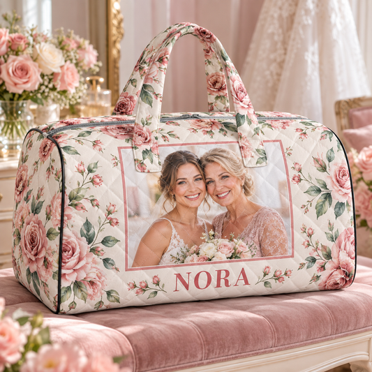 Family Wedding Memory Personalized Quilted Weekend Bag; hero. One Day for Lifetime