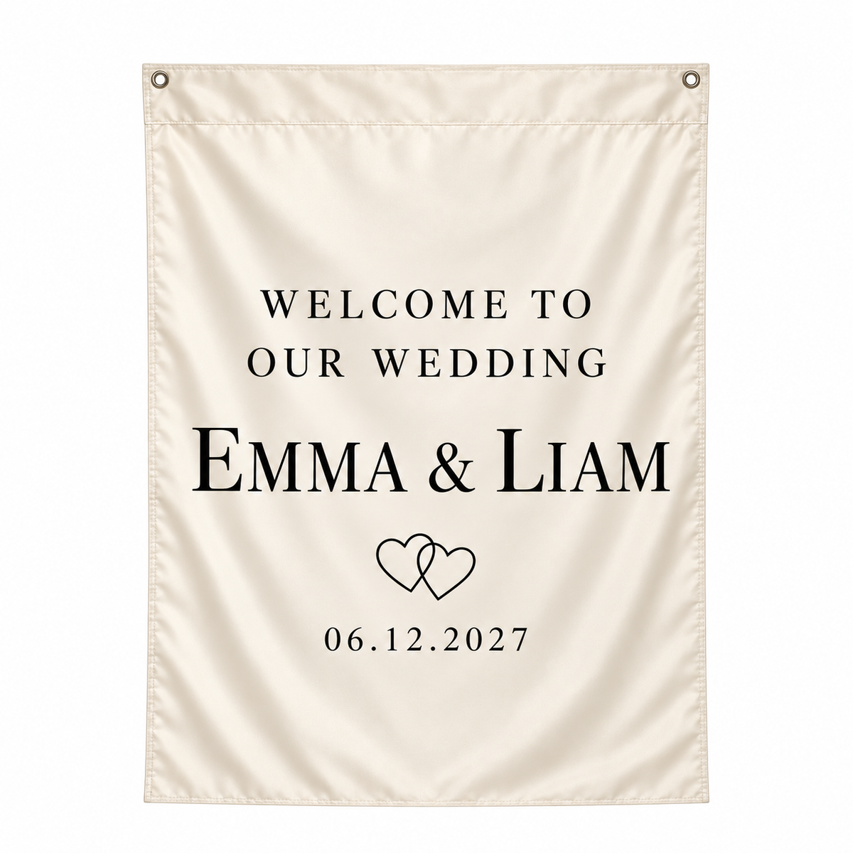 Ivory Linked Hearts personalized wedding house flag - product hero