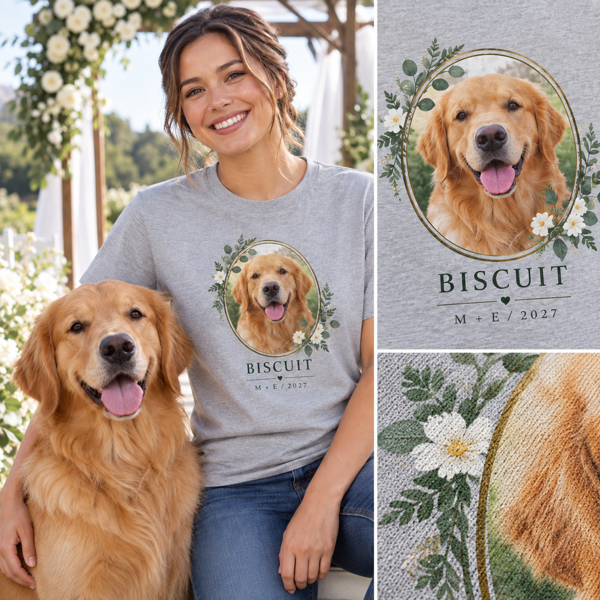 Our Pet Was Here Personalized Printed T-Shirt; dtg print detail. One Day for Lifetime