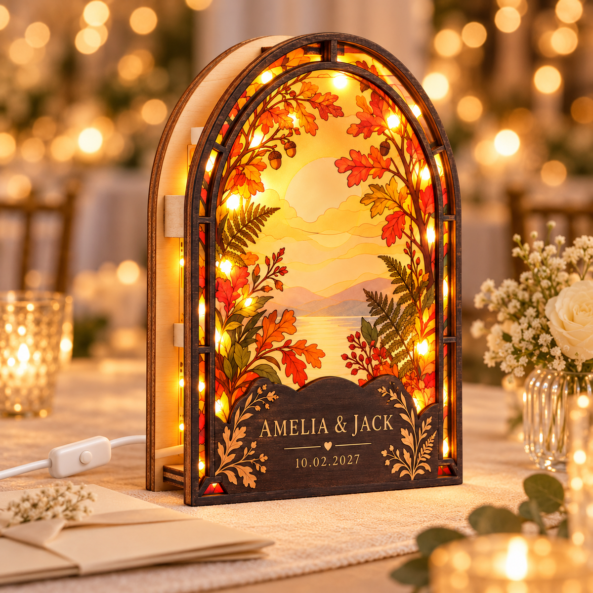 Autumn Arch suncatcher led light box - wedding table