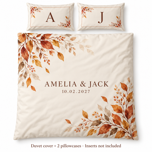 Autumn Copper personalized wedding duvet cover set - hero