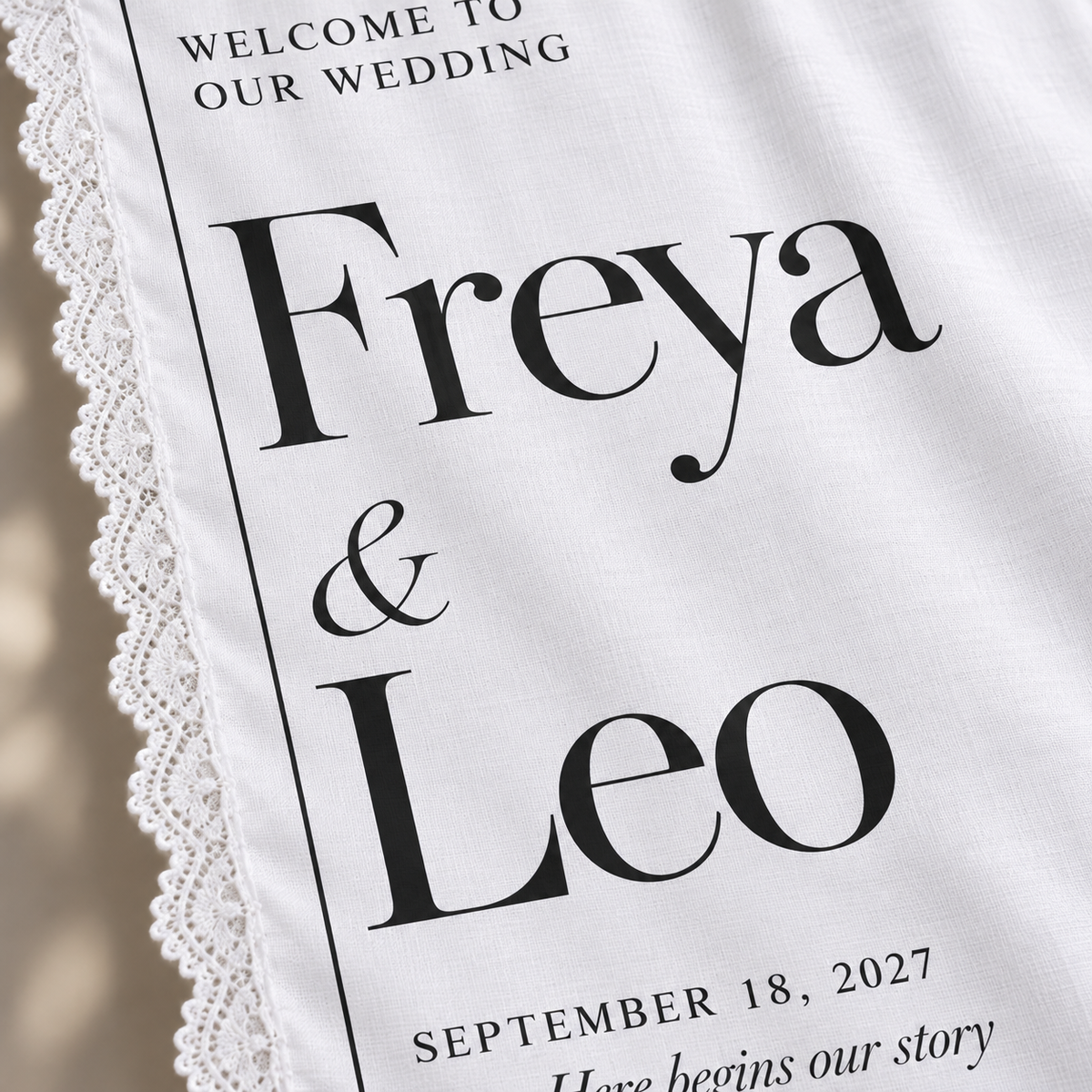 Modern Margin | Personalized Lace Wedding Banner - material detail