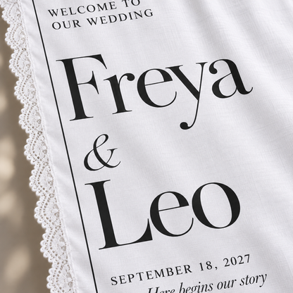 Modern Margin | Personalized Lace Wedding Banner - material detail
