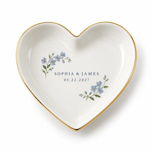 Dusty Blue Florals personalized ceramic jewelry dish - hero