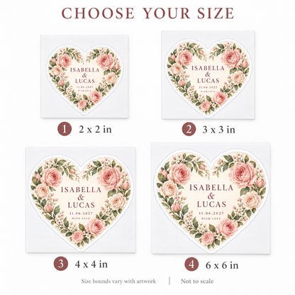 Blush Rose Heart personalized wedding sticker - size options