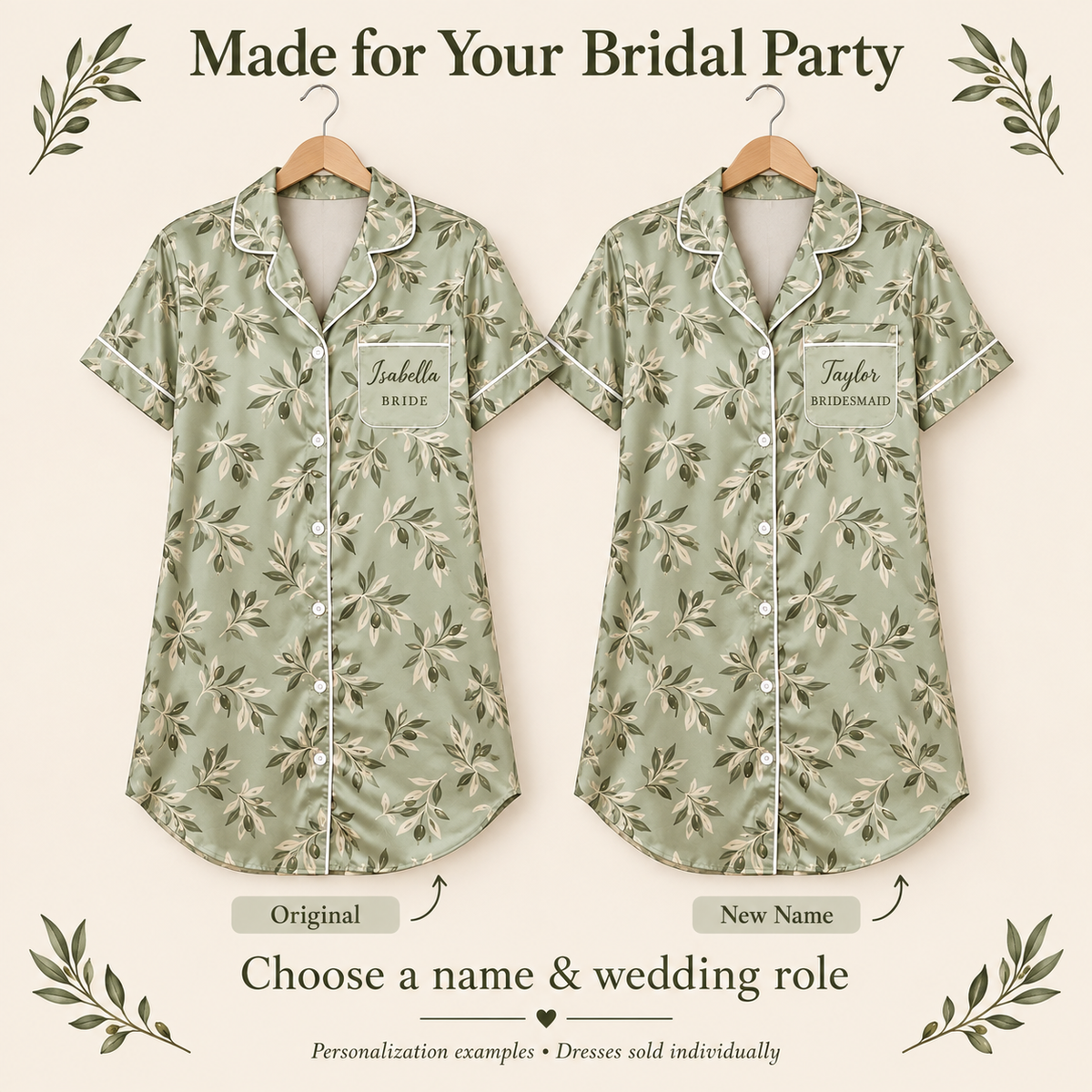 Olive Garden Morning | Personalized Satin Pajama Shirt Dress - personalization