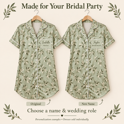 Olive Garden Morning | Personalized Satin Pajama Shirt Dress - personalization