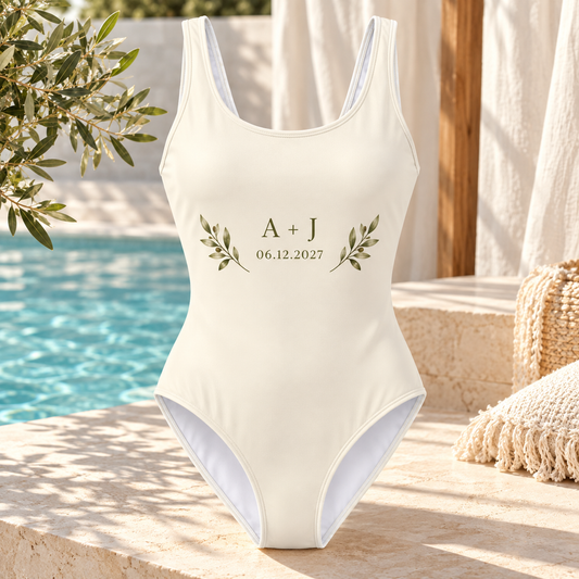 Quiet Monogram Personalized One-Piece Swimsuit; hero. One Day for Lifetime