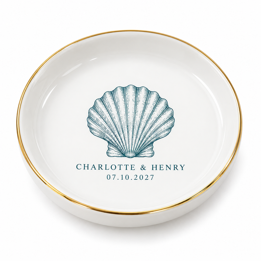 Coastal Shell personalized ceramic jewelry dish - hero