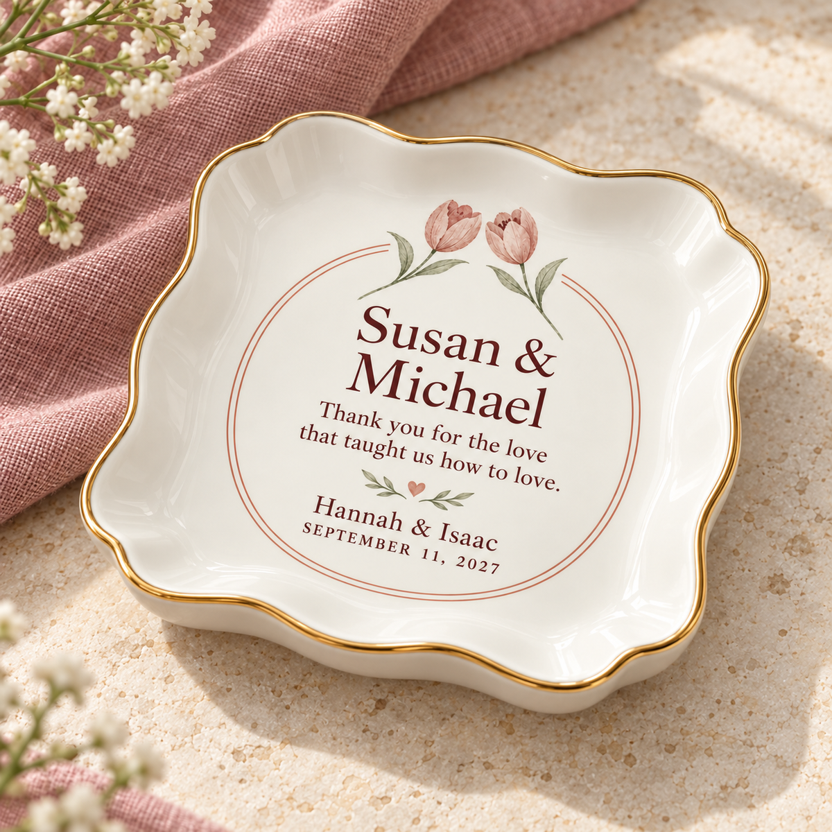 Thank You for the Love | Personalized Ceramic Ring Dish - three quarter