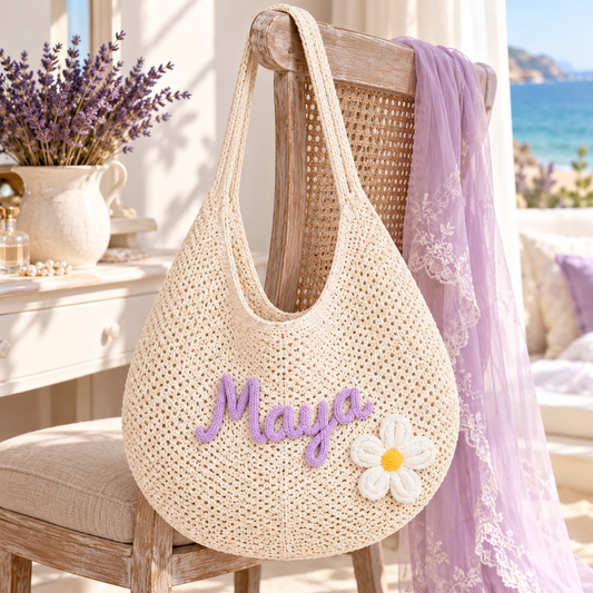 Lavender Maid of Honor Embroidered Beach Tote Bag; hero. One Day for Lifetime