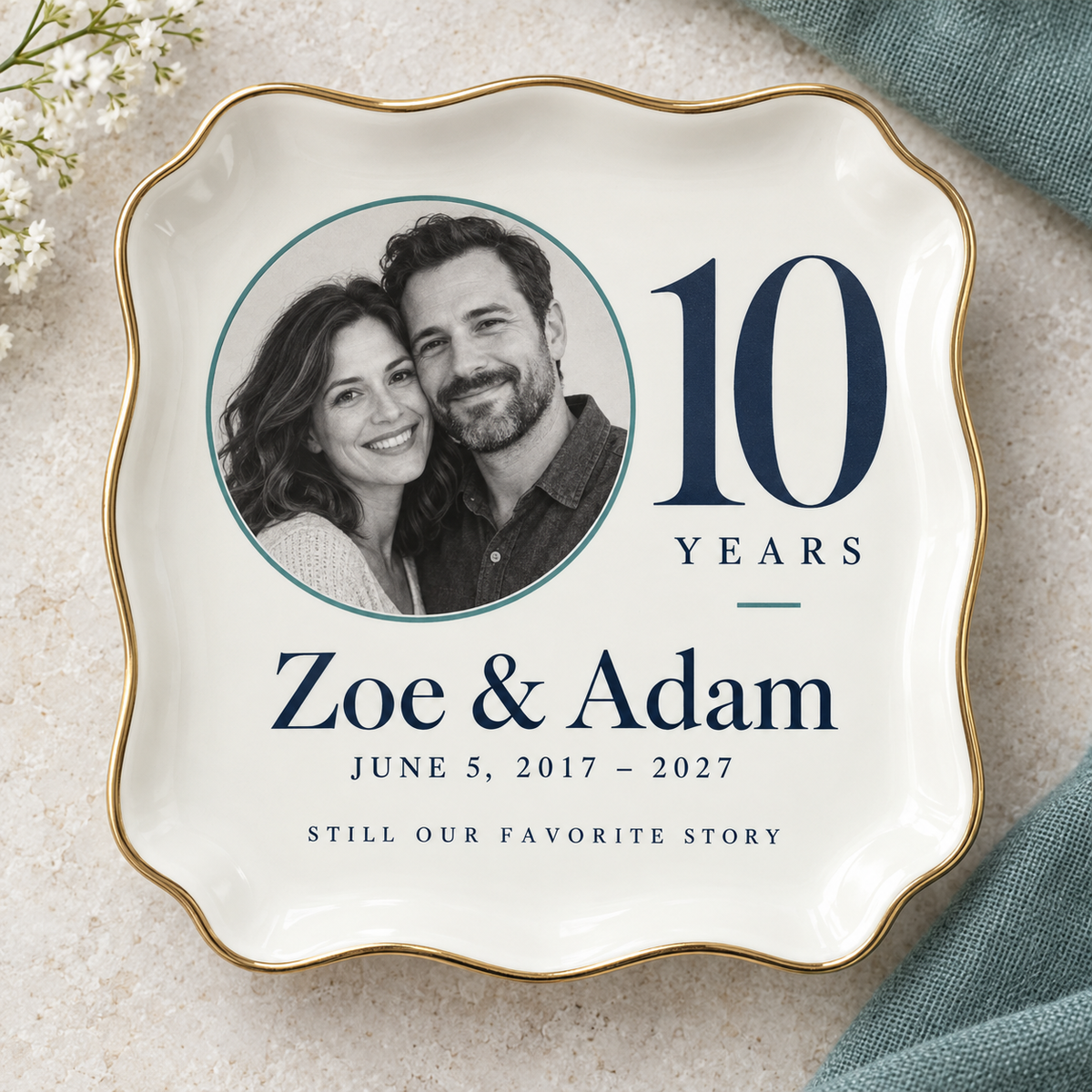 The Anniversary Portrait | Personalized Ceramic Ring Dish - hero