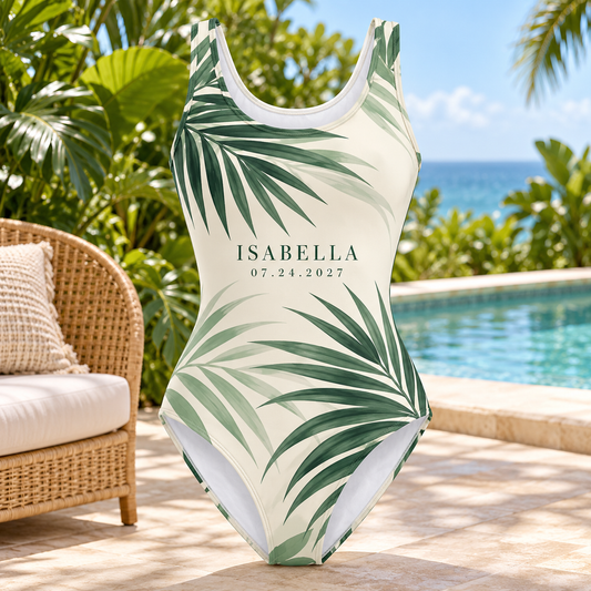 Palm Promise Personalized One-Piece Swimsuit; hero. One Day for Lifetime