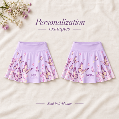 Butterfly Social Tennis Skirt; personalization examples. One Day for Lifetime