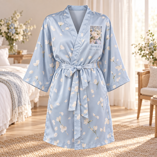 Bouquet Keepsake Personalized Satin Robe; hero. One Day for Lifetime