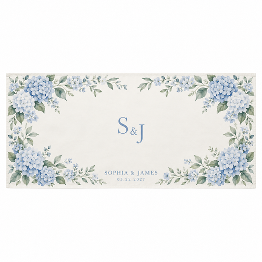 Dusty Blue Hydrangea wedding table cloth - hero