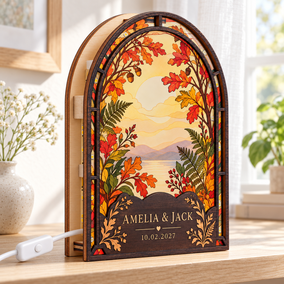 Autumn Arch suncatcher led light box - daytime unlit