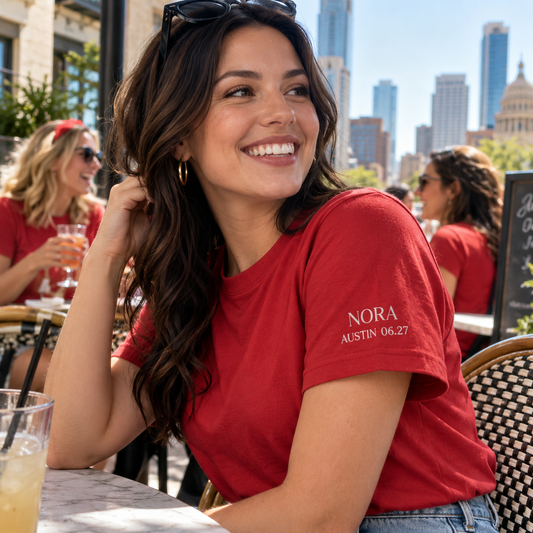 Bridal Weekend Keepsake Embroidered T-Shirt; hero. One Day for Lifetime