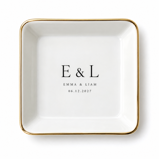 Minimal Initials personalized ceramic jewelry dish - hero