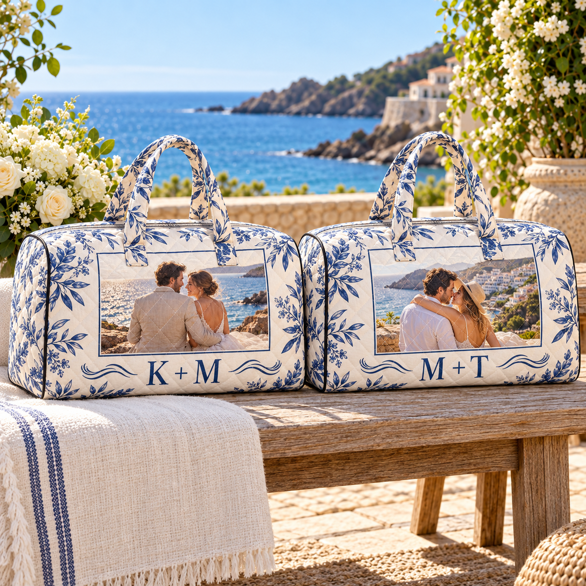 Honeymoon Memory Personalized Quilted Weekend Bag; personalization examples. One Day for Lifetime