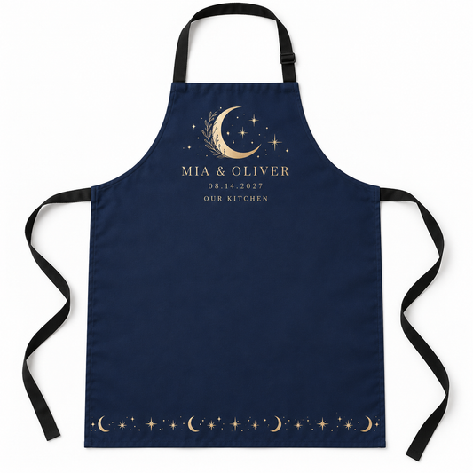 Navy Moon Stars personalized wedding apron - hero