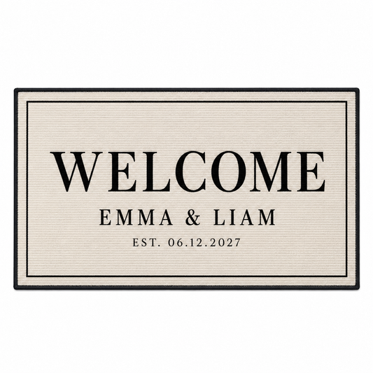 Ivory Minimal personalized wedding doormat - hero