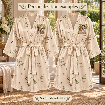 Our Portrait Personalized Satin Robe; personalization examples. One Day for Lifetime