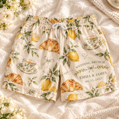 Family Recipe Wedding Brunch Personalized Satin Pajama Shorts; hero. One Day for Lifetime