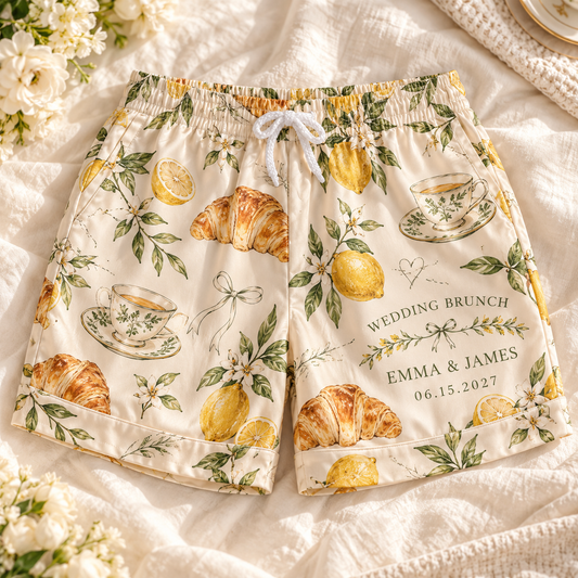 Family Recipe Wedding Brunch Personalized Satin Pajama Shorts; hero. One Day for Lifetime