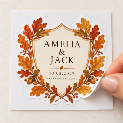 Autumn Leaf personalized wedding sticker - peel