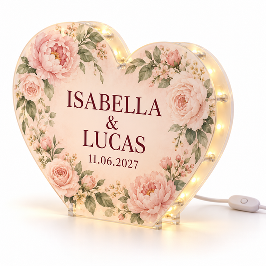 Blush Floral Heart personalized photo led light box - hero