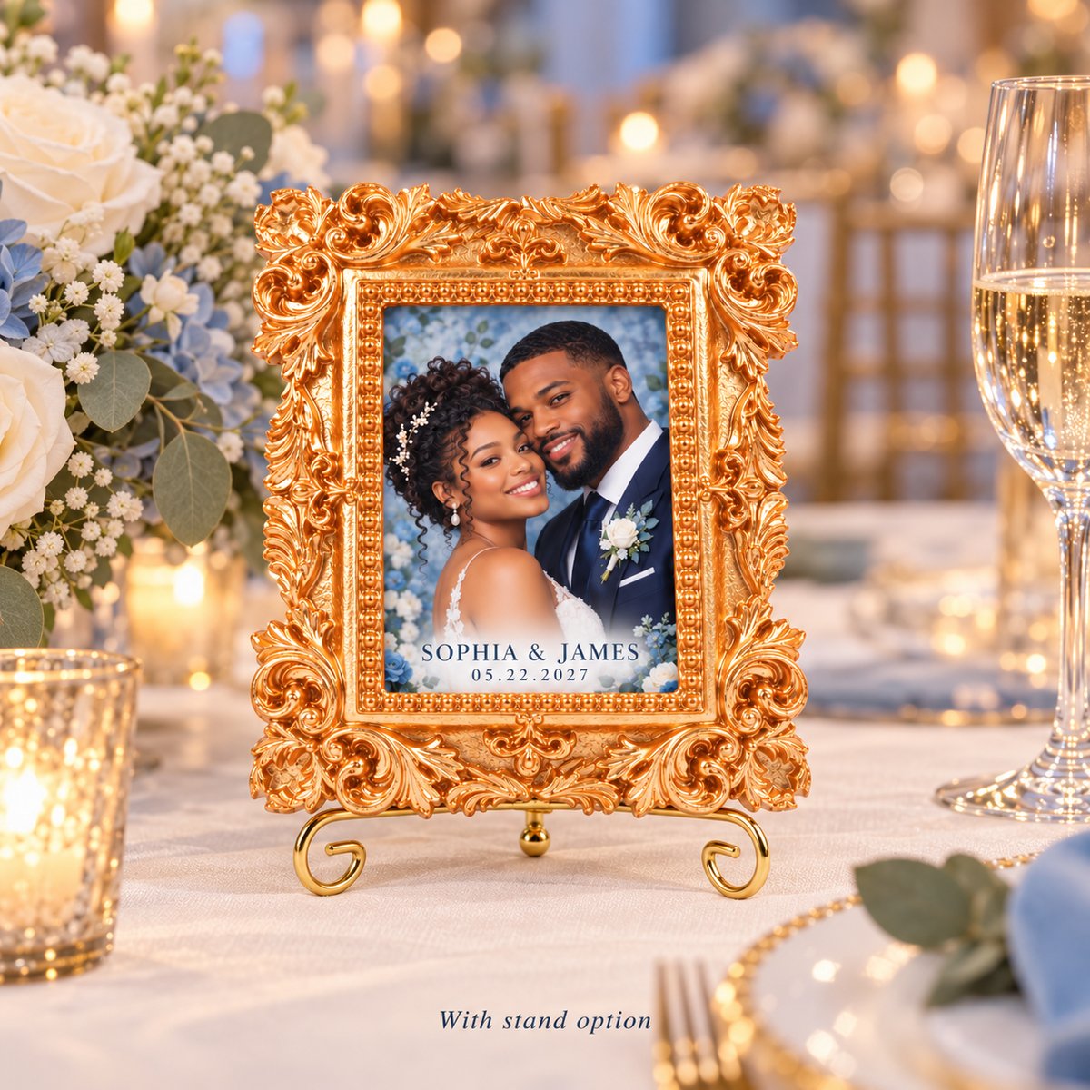 Dusty Blue Rectangle vintage photo frame magnet - reception