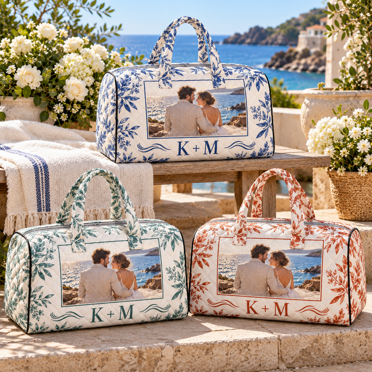 Honeymoon Memory Personalized Quilted Weekend Bag; print palettes. One Day for Lifetime