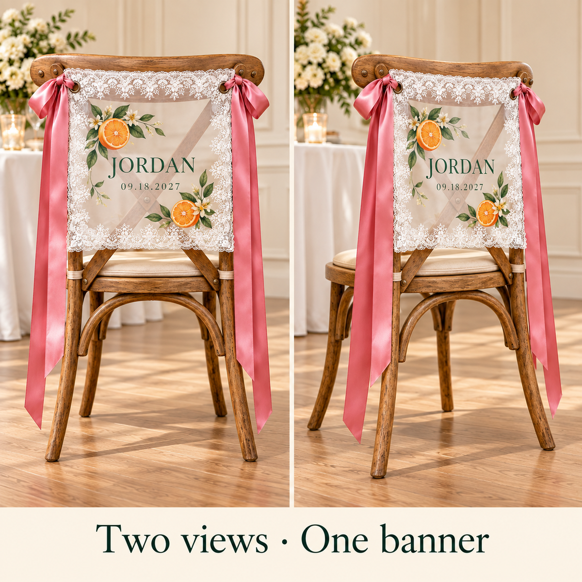 Citrus Gathering Personalized Lace Chair Banner; multiview. One Day for Lifetime