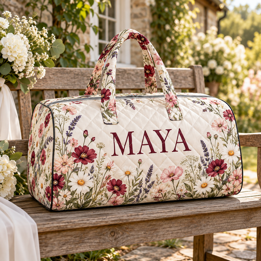 Wildflower Thank You Personalized Quilted Weekend Bag; hero. One Day for Lifetime