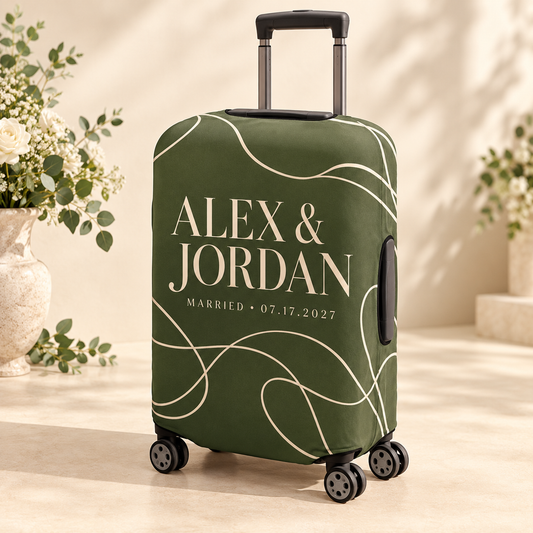 Modern Couple Names Luggage Cover; hero. One Day for Lifetime