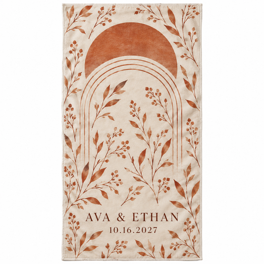Terracotta Sun Arch personalized wedding hand towel - hero