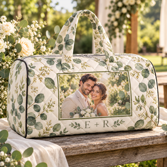Engagement Memory Personalized Quilted Weekend Bag; hero. One Day for Lifetime