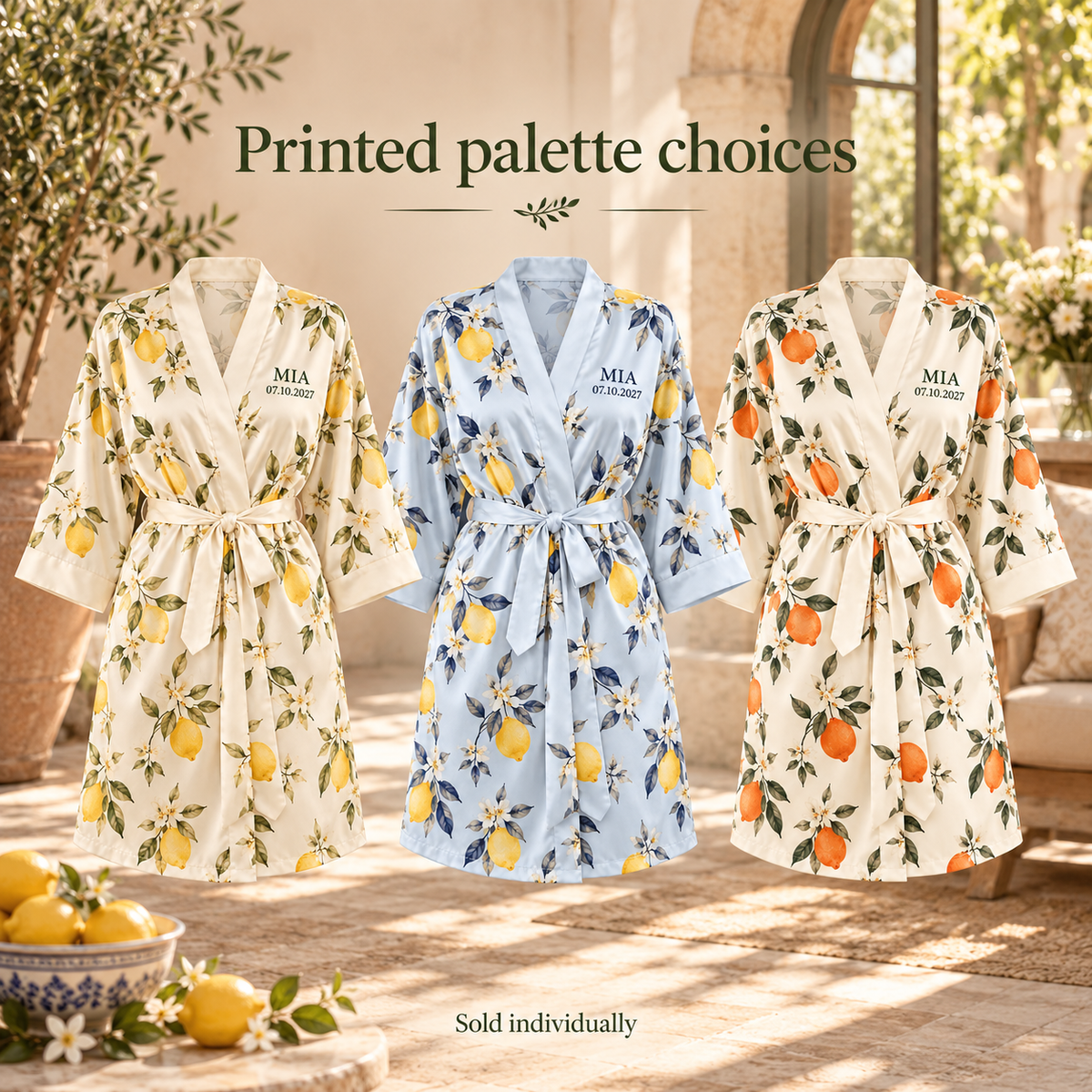 Citrus Brunch Personalized Satin Robe; artwork palettes. One Day for Lifetime