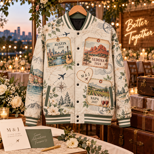 Love Story Travel Varsity Jacket; hero. One Day for Lifetime