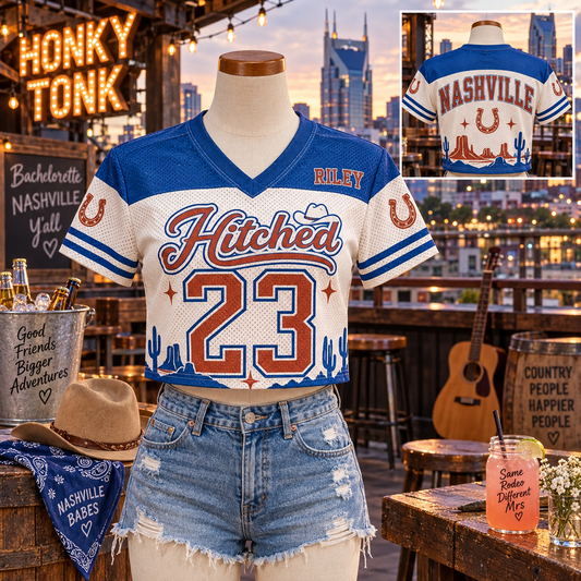 Hitched in Nashville | Personalized Mesh Crop Jersey - hero