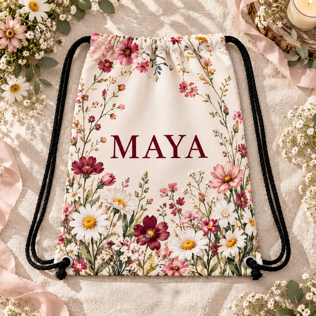 Meadow Thank You Drawstring Bag; flat display. One Day for Lifetime