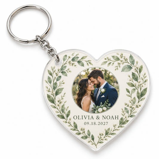 Sage Heart personalized acrylic wedding keychain - hero