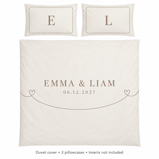 Ivory Vow Hearts personalized wedding duvet cover set - hero