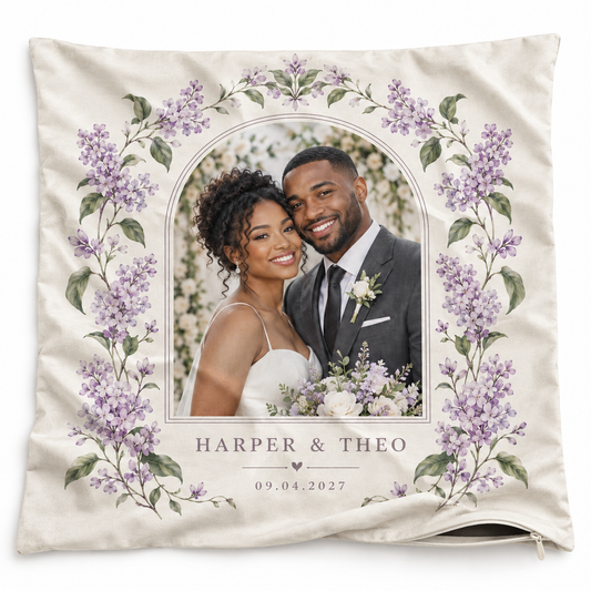 Lilac Photo personalized wedding pillow cover - hero