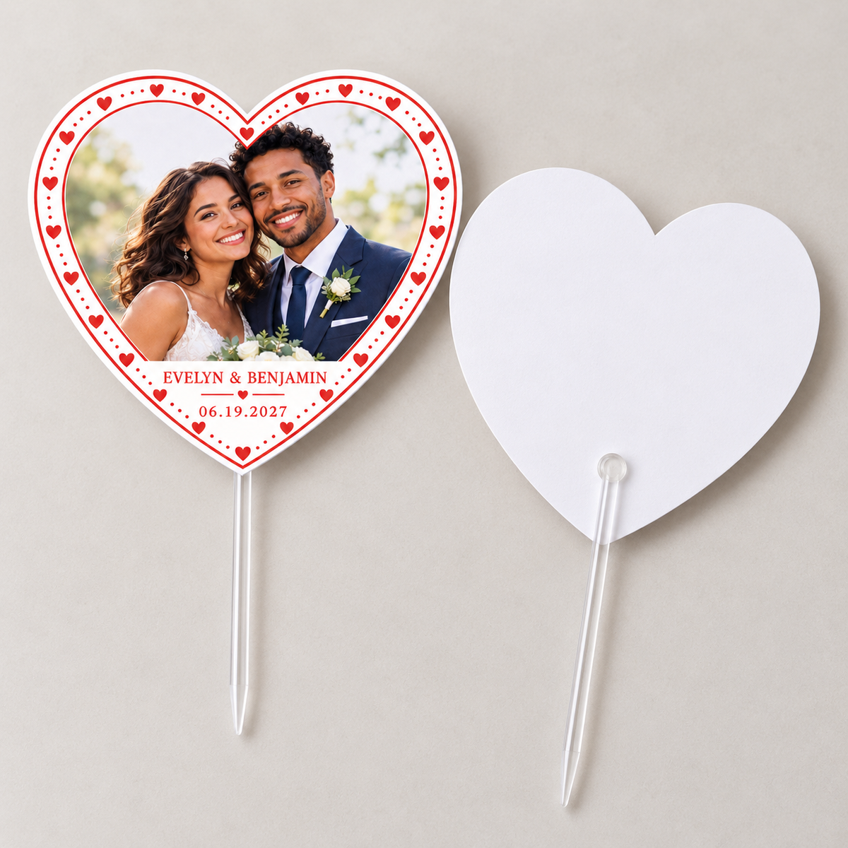 Custom Photo Heart personalized wedding cupcake topper - detail