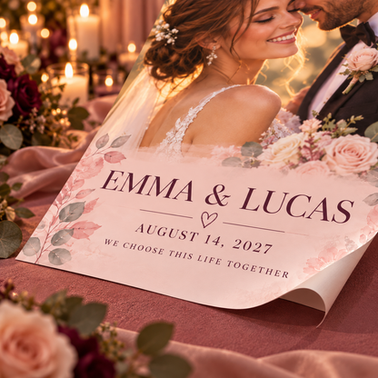 Vow Lines Portrait Personalized Wedding Poster; print detail. One Day for Lifetime