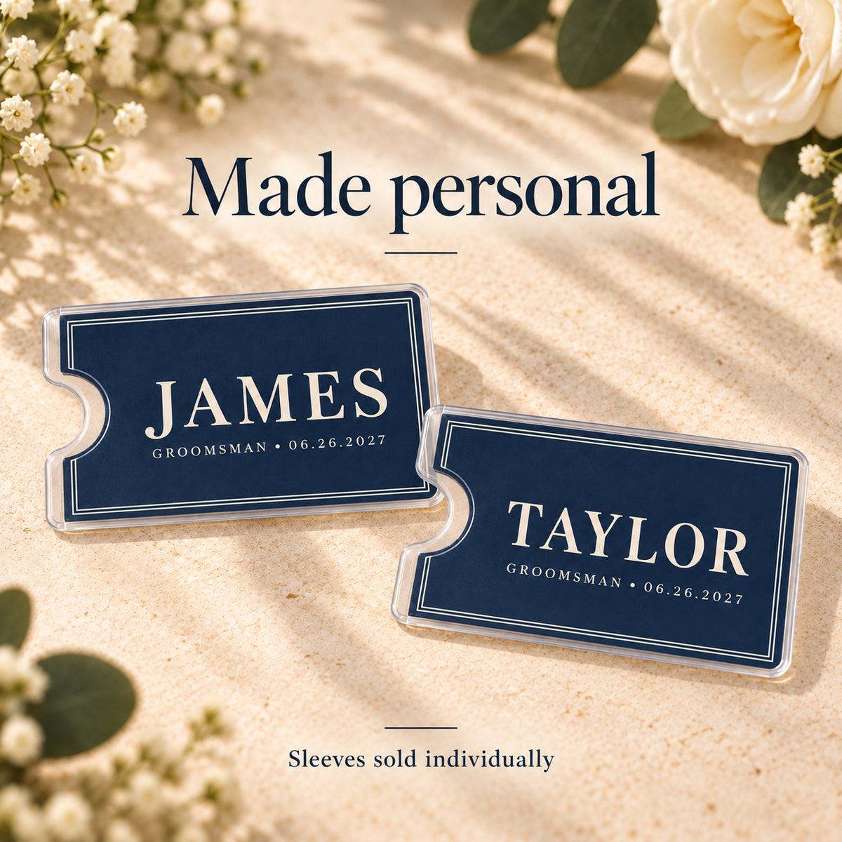 Classic Groomsman Card Sleeve; pair personalization. One Day for Lifetime