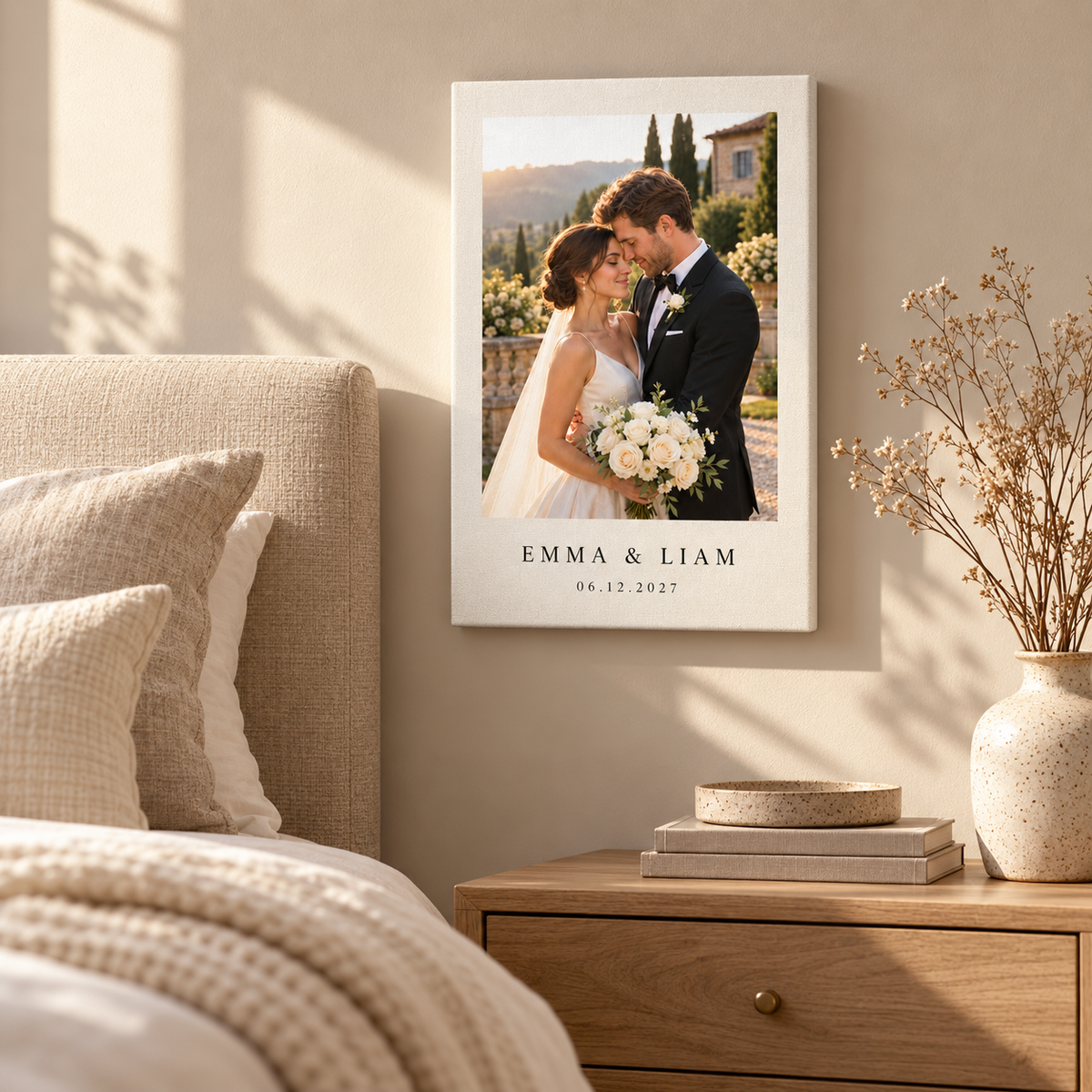 Ivory Editorial personalized wedding canvas print - bedroom